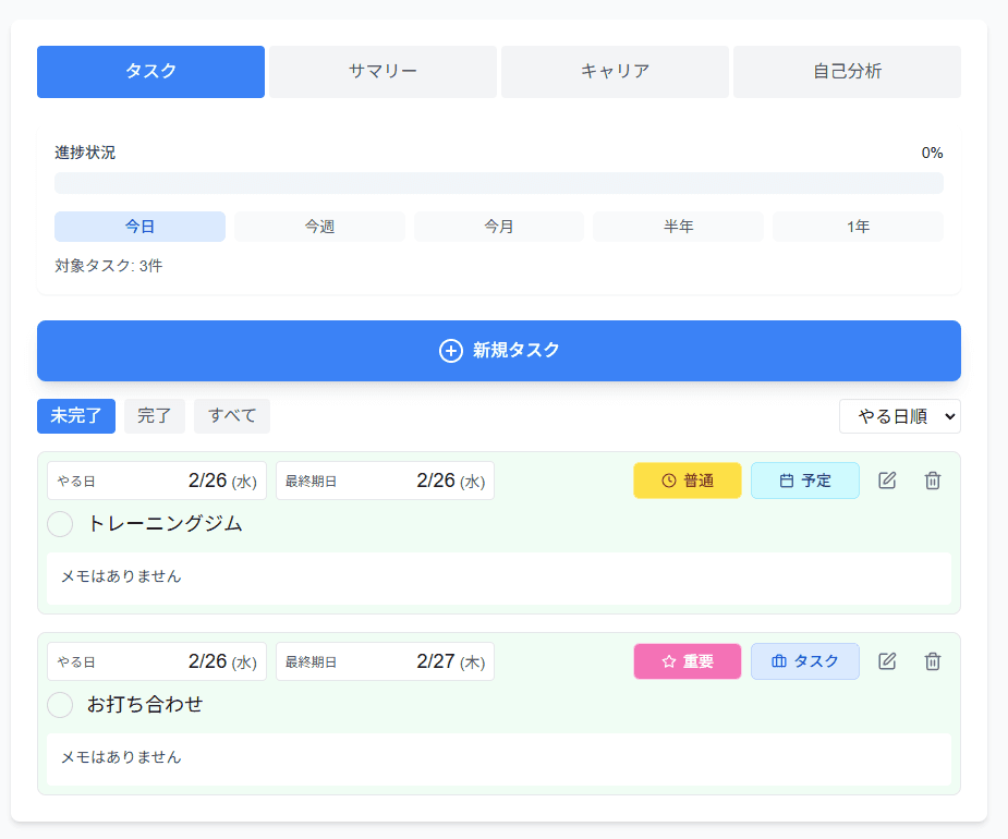 キャリア&タスク管理アプリケーション