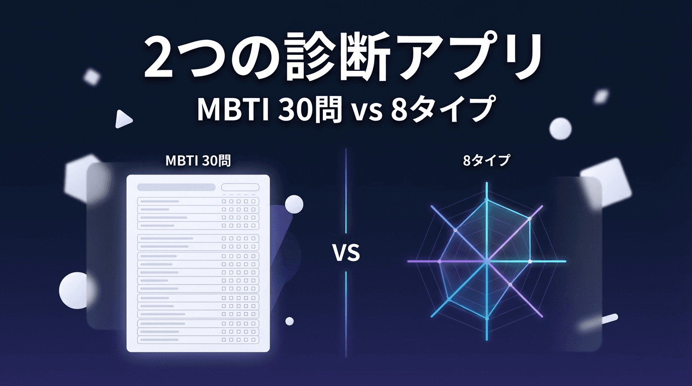 2つの診断アプリの設計比較 — MBTI 30問と状況判断8タイプ、何が違うか